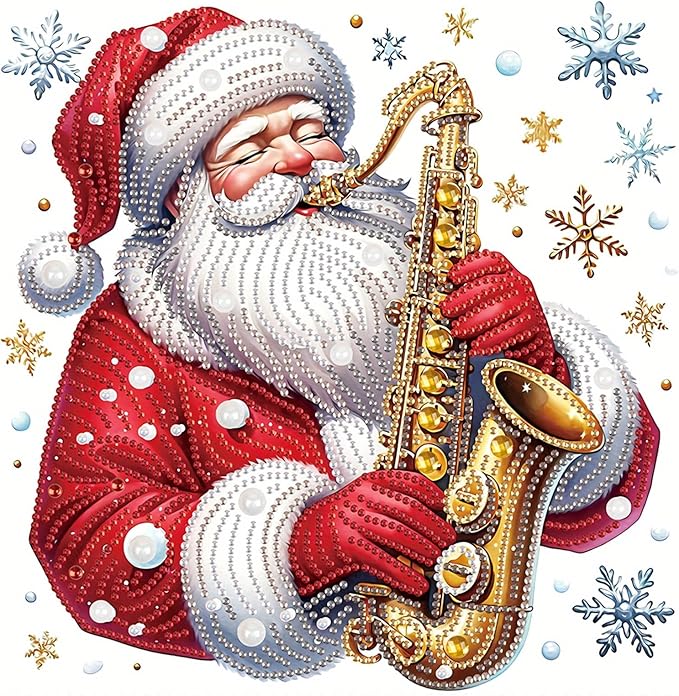 Tontut Diamond Painting Kits for Adult Beginners, Musical Father Christmas 5D Special Diamond DIY Crystal Rhinestone Crafts for Christmas Home Wall Decoration