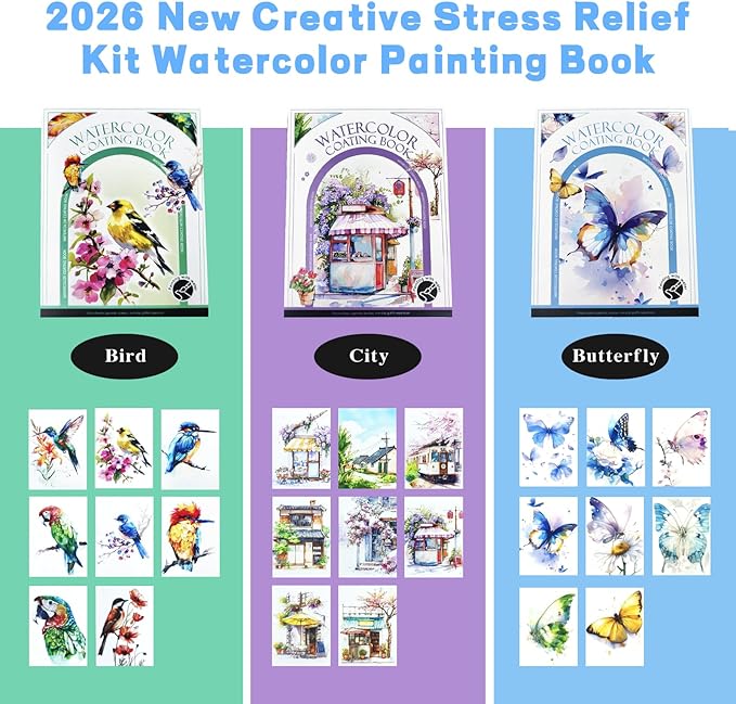 2026 New Creative Stress Relief Kit Watercolor Painting Book,DIY 3-Fold Watercolor Pad, Relax and Adjust Your Mood, for Beginners and Enthusiasts (Street)