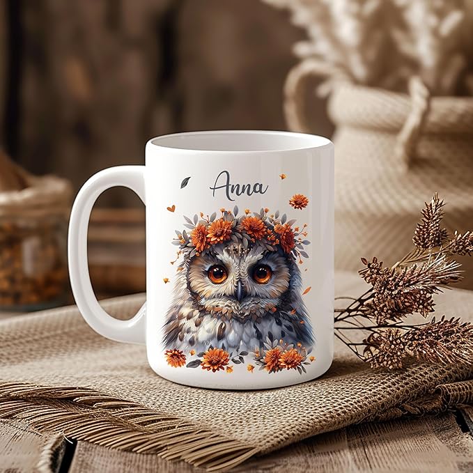 Hyturtle Personalized Cute Owl Coffee Mug - Just A Girl Who Loves Owls - Animal Lover Gift for Women - Birthday Christmas - Custom Ceramic Cup 11oz - 15oz