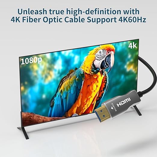 4K Fiber Optic HDMI Cable 50ft, High Speed HDMI 2.0 Cable, 18Gbps, Supports HDR, ARC, Directional Fiber HDMI Cord, Compatible with PS5/Blu-ray/TV Box/HDTV/Projector
