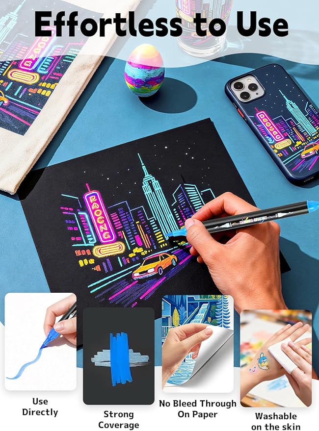 48 Colors Acrylic Paint Markers, Dual Tip Acrylic Paint Pens with Brush Tip and Fine Tip for for Adults, Kids, Eggs, Wood, Rock, Canvas, Plastic, Stone, Glass, Ceramic