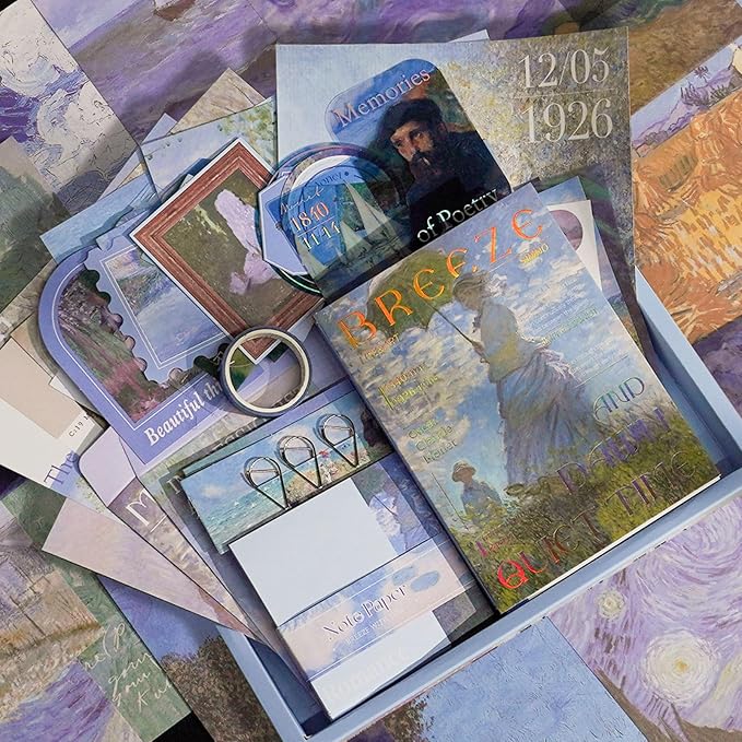 Funto Scrapbooking Kit(116 PCS), Oil Painting Series-Morning Breeze, Perfect for Bullet Scrapbooking Materials, Planner DIY Arts Craft Collage