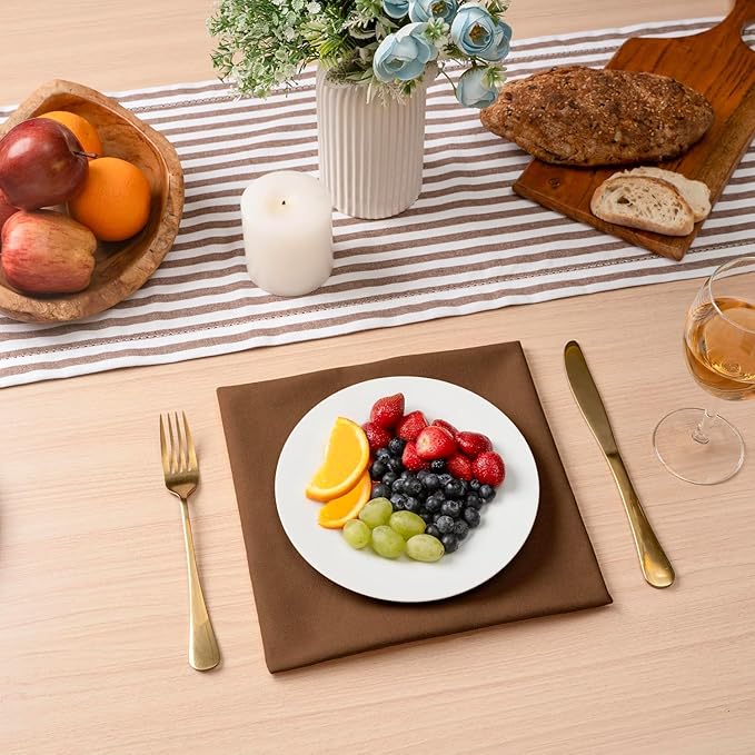Blue Needles Solid Cloth Napkins Set of 12 Nut Brown 100% Cotton Dinner Napkins 18x18 inches - Soft, Reusable, Absorbent & Washable Linen, Ideal for Christmas Events, Parties & Everyday Use