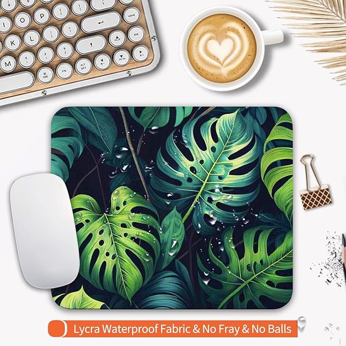 Square Mouse Pad Green Leaves, Personalized Premium-Textured Custom Mouse Mat Design, Washable Mousepad Cloth, Non-Slip Rubber Base Computer Mouse Pads for Wireless Mouse