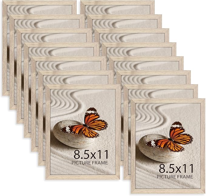 Memory Island 8.5x11 Photo Frames for Wall and Tabletop Display, 8.5 by 11 Walnut Wood Grain Picture Frames with HD Plexiglass, Set of 15