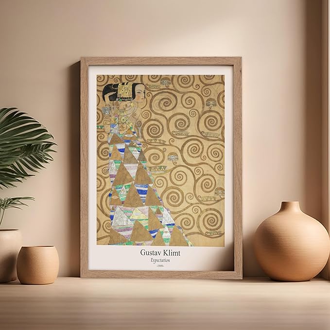 Poster Master Vintage Gustav Klimt Poster - Retro Expectation Print - Art Nouveau - Symbolism Art - Abstract Art - Aesthetic Art - Classic Painting - Living Room Wall Decor - 16x20 Beige Framed