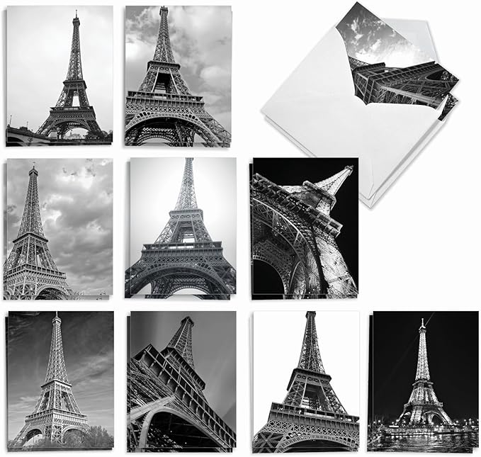 The Best Card Company - 20 All Occasion Blank Greeting Cards (4 x 5.12 Inch) - Monocolor Photos (10 Designs, 2 Each) - Towering Paris AM7028OCB-B2x10