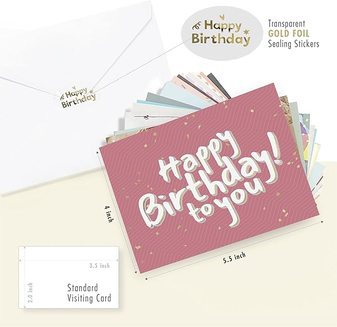 easykart labels 120 Birthday Cards Assortment with Greetings Inside. For Businesses and Individuals, 4x5.5 Inch Assorted Foiling Cards with Envelope with Sealing Stickers