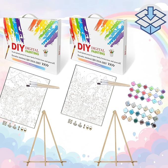 BAISITE Paint by Numbers Kit for Adults Beginners,12" Wx16 L 2 Pack Canvas for Painting Kits for Adults in Colorful Box 7172 Already Framed
