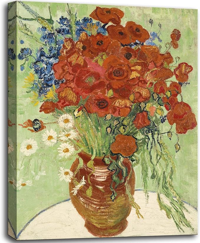 msspart Red Poppies and Daisies by Vincent Van Gogh, Floral Oil Paintings Reproduction Flowers Pictures Artwork, Canvas Wall Art Print for Home Decoration - 12"x16"