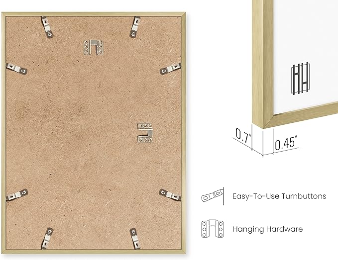 HAUS AND HUES 11x17 Gold Metal Picture Frames - Features Premium Aluminum, Vertical & Horizontal Hang, Shatterproof Plexiglass - Perfect for Home, Room, Office (11x17 in, Gold, Set of 4)