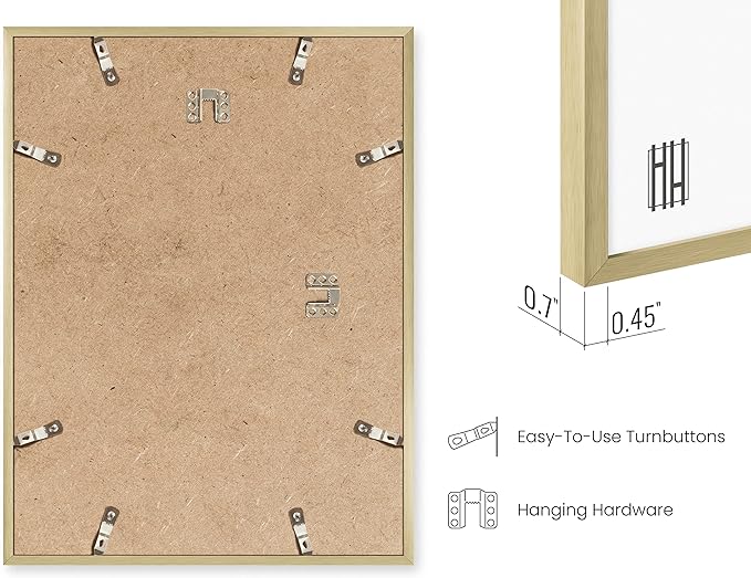 HAUS AND HUES 8.5x11 Gold Metal Picture Frames - Premium Aluminum with Vertical & Horizontal Hanging, Shatterproof Plexiglass - Perfect for Home, Office (8.5x11 in, Gold, Set of 9)