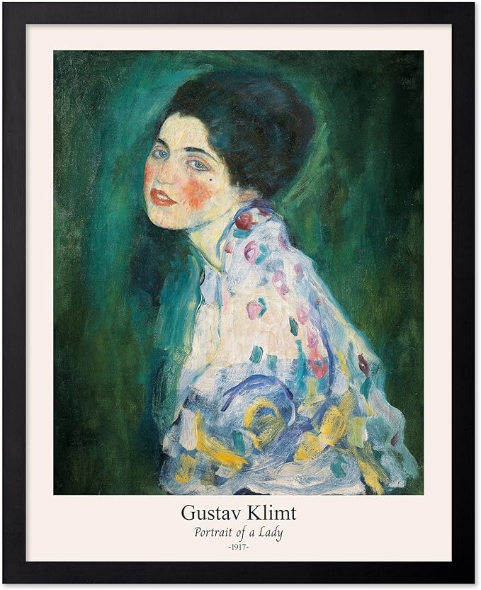 Poster Master Vintage Gustav Klimt Poster - Retro Portrait of a Lady Print - Expressionism Art - Woman Art - Classic Painting - Aesthetic Art - Living Room or Office Decor - 11x14 Black Framed