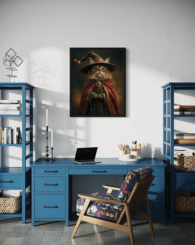 Cat Wizard Art Poster Print, Cat Kitten Painting Humor Portrait Pet Artwork Decor Gallery A8 (11 x 14 inches, Unframed)