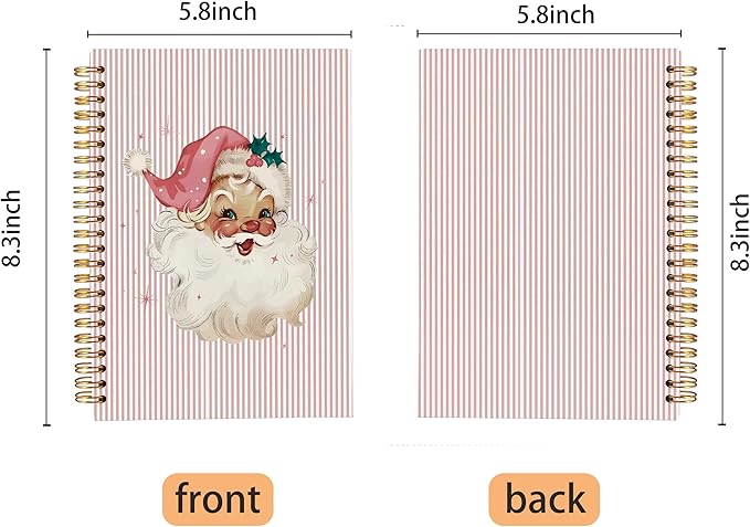 Christmas Notebook, Pink Vintage Santa Christmas Journal, Santa Gifts, Christmas Office Gifts for Coworkers, Christmas Composition Notebook, Pink Striped Spiral Notebook 5.5x8.3 Inch