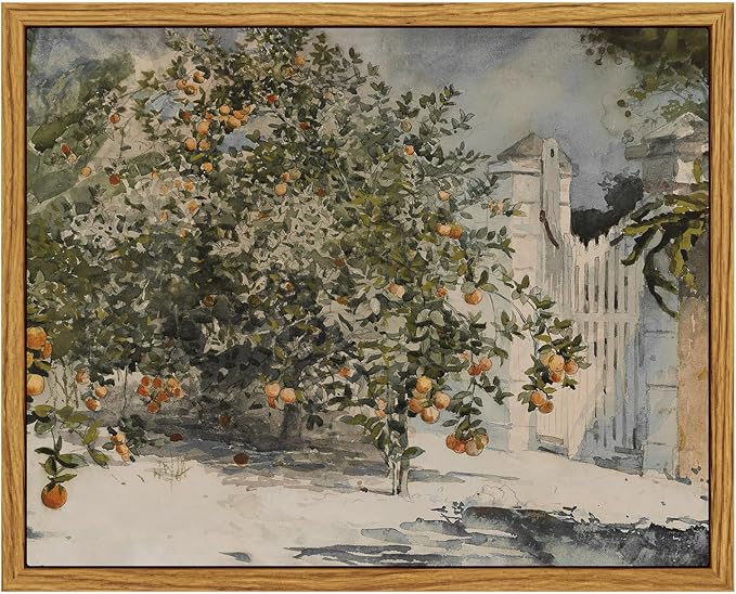 VIYYIEA Framed Canvas Wall Art Vintage Decor, Country Orange Trees Earthy Room Decor Aesthetic, Kitchen Living Room Bedroom Bathroom Rustic Farmhouse Decorations, 8"x10"