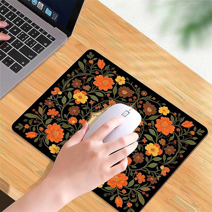 Square Mouse Pad Crow Flower, Personalized Premium-Textured Custom Mouse Mat Design, Washable Mousepad Cloth, Non-Slip Rubber Base Computer Mouse Pads for Wireless Mouse
