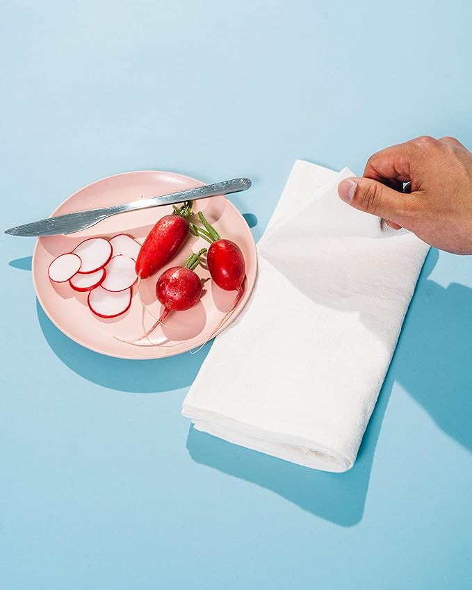 Caldo Linen Dinner Napkins - Rustic- Soft and Durable Cloth- Washable and Reusable - 4 Pack - 20x20 inch (Natural White)