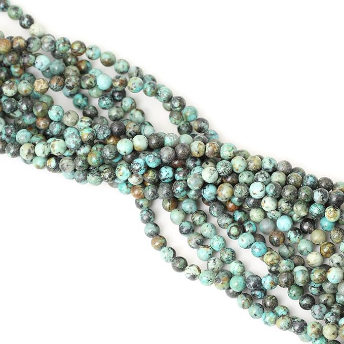 60PCS 6mm Natural African Turquoise Stone Gemstone Round Loose Beads for Jewelry Making DIY Bracelet Necklace Materials 1 Strand 15"