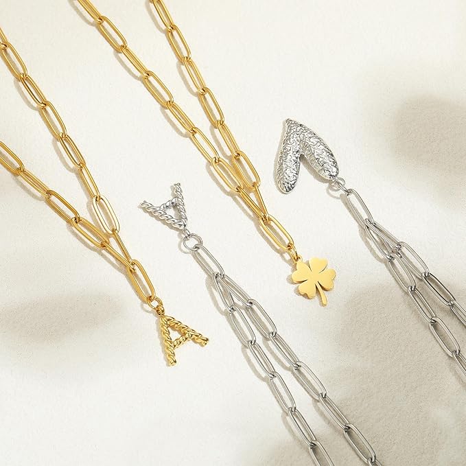 Swyabi 10 PCS Gold Plated Necklace Chains Bulk 18Inch Stainless Steel Paperclip Chain with Extender for Jewelry Making
