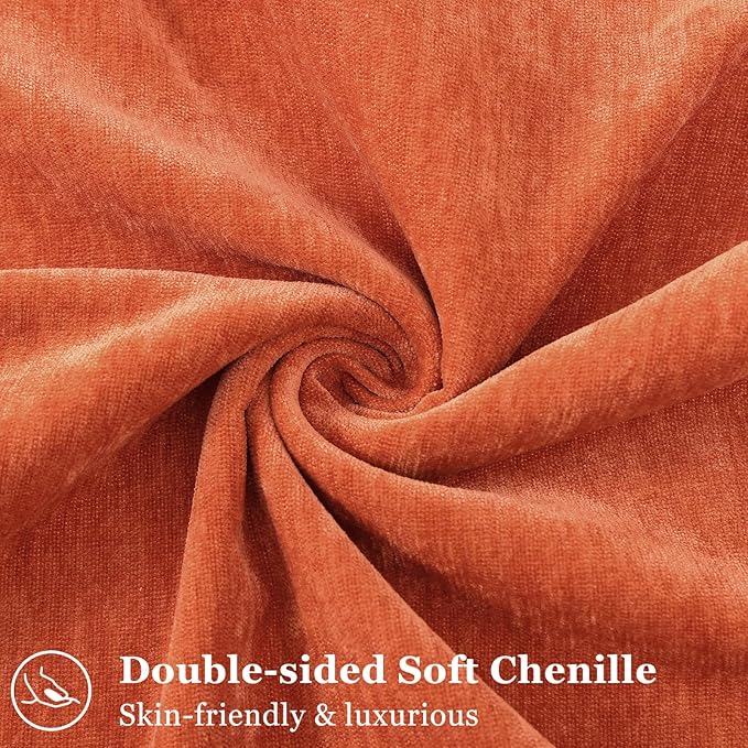 decorUhome Spring Couch Euro Sham Throw Pillow Covers 24x24 Set of 2, Decorative Soft Velvet Neutral Chenille Pillow Covers with Elegant Design for Sofa Bed Living Room Home Decor, Rust