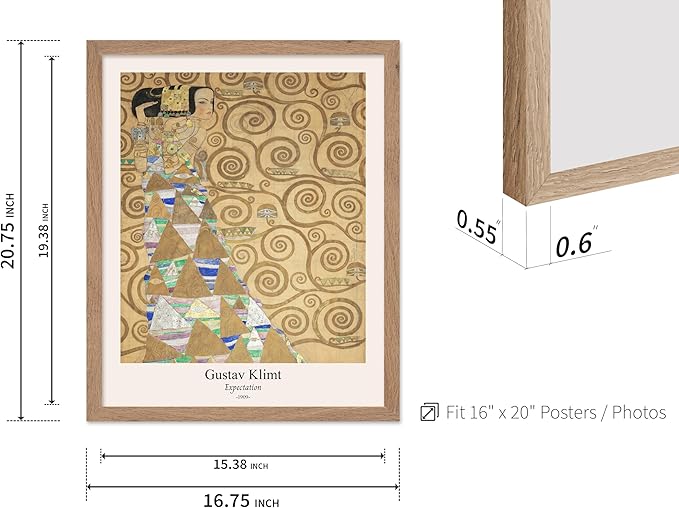 Poster Master Vintage Gustav Klimt Poster - Retro Expectation Print - Art Nouveau - Symbolism Art - Abstract Art - Aesthetic Art - Classic Painting - Living Room Wall Decor - 16x20 Beige Framed