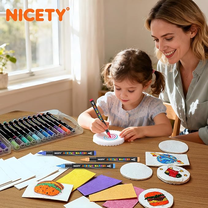 NICETY Magic Foam Texture Painting Kit, 56 Pack 3D Art Set with 24 Acrylic Paint Pens, 28 Puffy Texture Paper, 2 Water Brush Pens, Transparent Storage Box – Aqua Puffs Effect Magic Paint Set