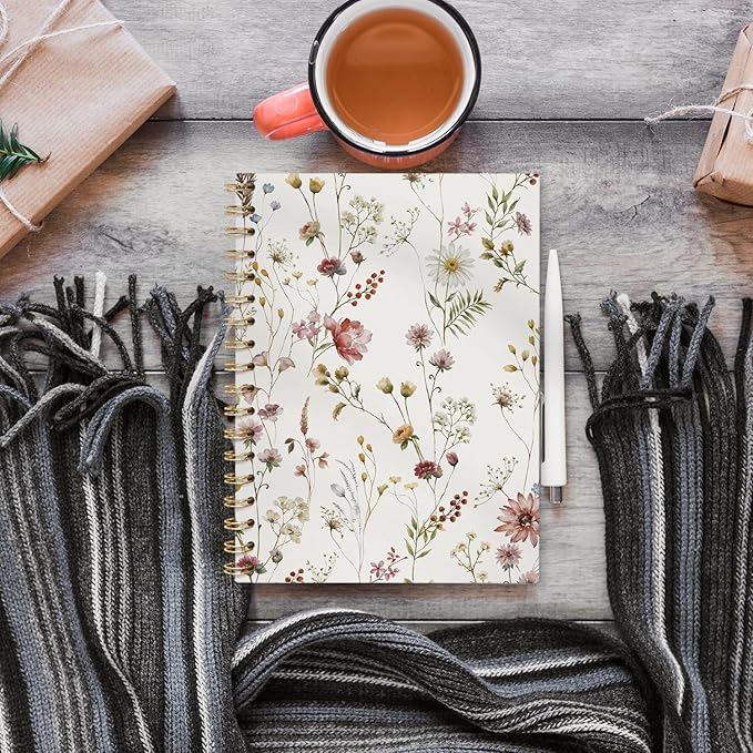 Floral Journal Notebooks, Wildflower Pretty College Ruled Notebooks for Note Taking, Botanical Wildflower Floral Journal Journaling, Spiral Notebook 5.5x8.3