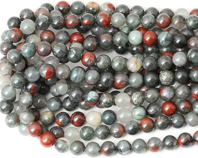35PCS 10mm Natural African Bloodstone Gemstone Smooth Surface Round Loose Beads for Jewelry Making 1 String 15 Inches