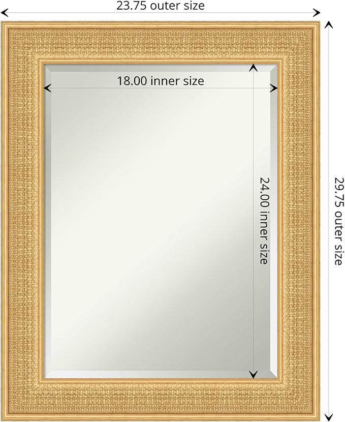 Amanti Art Gold Wall Mirror 30x24 Trellis Gold Rectangle Bathroom Mirror for Wall Decor Living Room, Medium Traditional Wood Frame, Hangs Horizonally and Vertically, Bathroom Decor, Beveled Edge