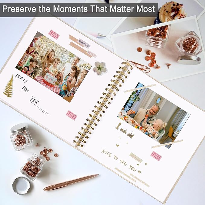 8 x 8 Inch Scrapbook Photo Album, DIY Memory Book Linen Cover for Photos, Hardcover Kraft White Pages Scrap Book Photo Albums for Travel, Wedding Anniversary Family Christmas Baby 40 Pages, Beige