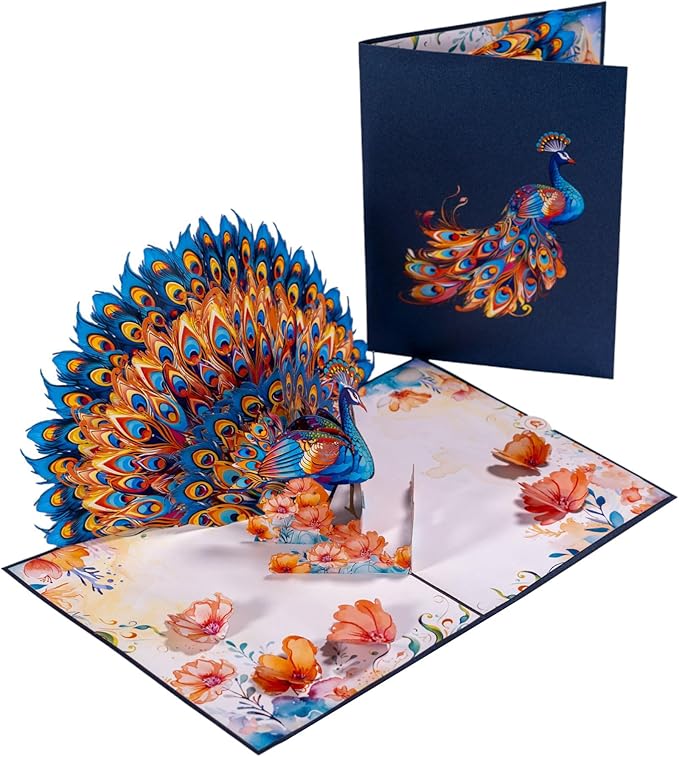 Colorful Peacock Greeting Card, Creative Peacock 3D Pop Up Card for Birthday, Congratulations Wedding, Mother Day, Thank you Cards.
