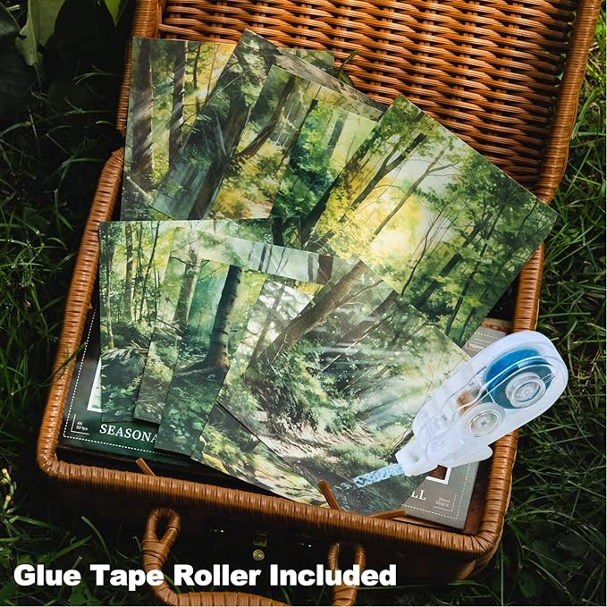 180Pcs Seasonal Scrapbook Paper, Nature Ephemera Pack for Journaling and Junk Journals, Scrapbooking Kit with Glue Tape