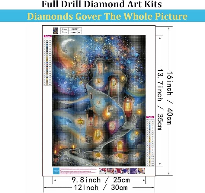 Mosaflare 5D Diamond Painting Kits for Adults, Moonlight Castle Diamond Art for Beginners, DIY Full Round Drill Paint by Diamonds Dot Gem Art for Adults, Home Wall Decor 12x16 Inch