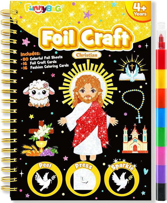 FUNNYB&G Foil Art Craft for Kids - Crafts Gift Party Favors Stocking Stuffers for Kids Art Supplies Creative Birthday Gift Travel Toys for Girls Boys 4 5 6 7 8 9 Years Old (Christian)