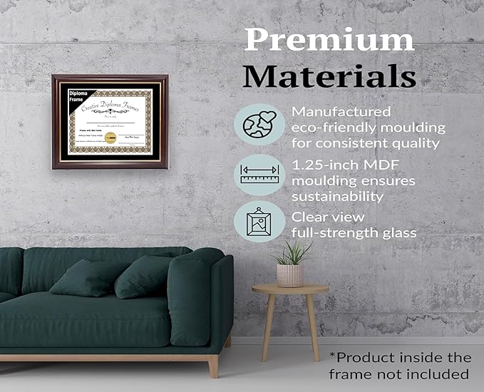 Creative Picture Frames 14x13 Mahogany Gold Rim Diploma Frame with Black Mat Glass and Installed Wall Hangers | Frame Holds 14x18 Media without Mat