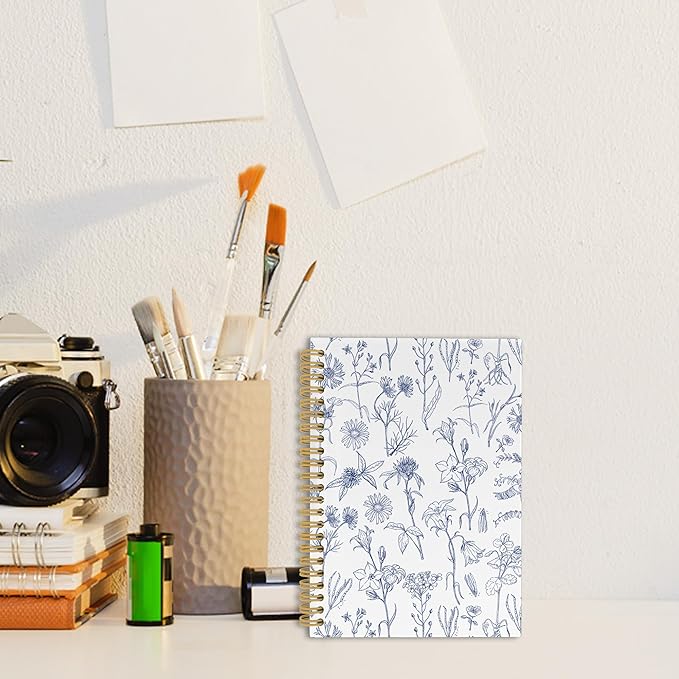 Pugwak Vintage Floral Journal Notebook - Aesthetic Botanical Trendy Flower Notebooks College Ruled for Work School, Gifts for Women Coworker, Office Supplies, Hardcover Spiral Notebook 5.5"x8.3"