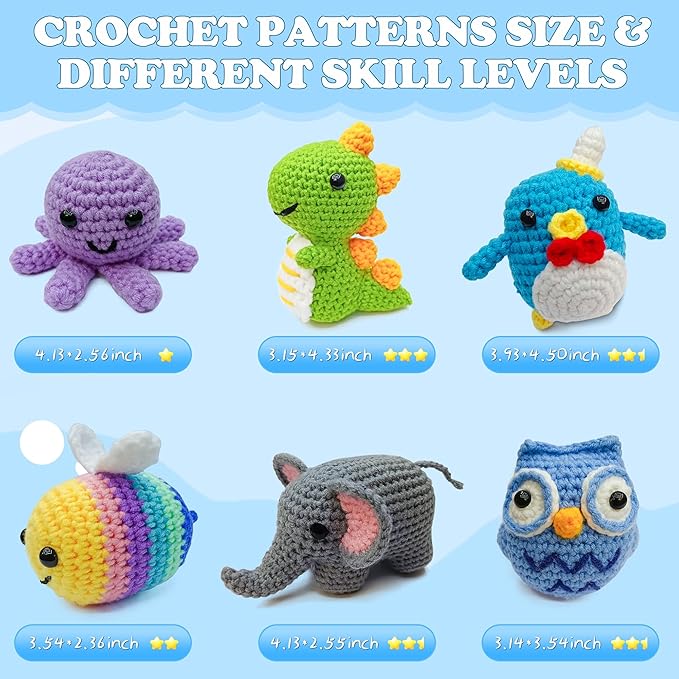 Ysdaro Crochet Kit for Beginners 6PCS, Upgrade Crochet Starter Kits, Knitting Kit, Amigurumi Craft Knitting Crocheting Kits with Step-by-Step Video Tutorials, Beginner Crochet Kit for Adults