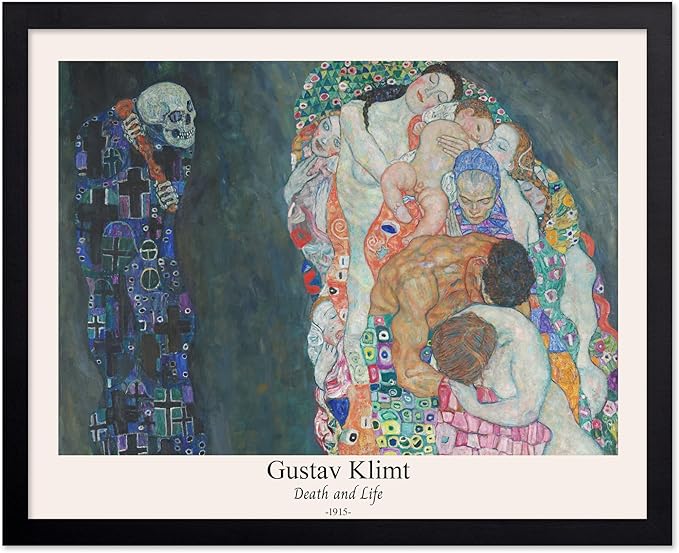 Poster Master Vintage Gustav Klimt Poster - Retro Death and Life Print - Art Nouveau - Symbolism Art - Abstract Art - Aesthetic Art - Classic Painting - Living Room Decor - 11x14 Black Framed