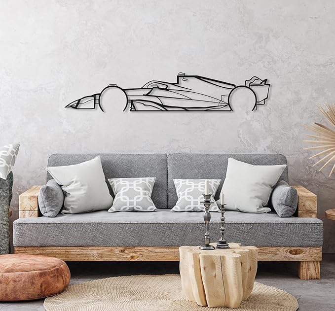 Formula Car metal Wall Art, Sports Car metal Silhouette, Formula Car Lovers Metal Wall Decor, Racing Gifts For Men, Minimalist Sculpture for Garage, Man Cave, Gift for Father's, (Black-45"x12.4" inch)