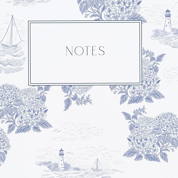 Minted Coastal Toile Notebook, Writing Journal for Notes & Journaling, Durable Paper Cover, Modern, Colorful & Simple Spiral Bound Journal Notebook with 80 Lined Pages, 5.5" x 8.5"
