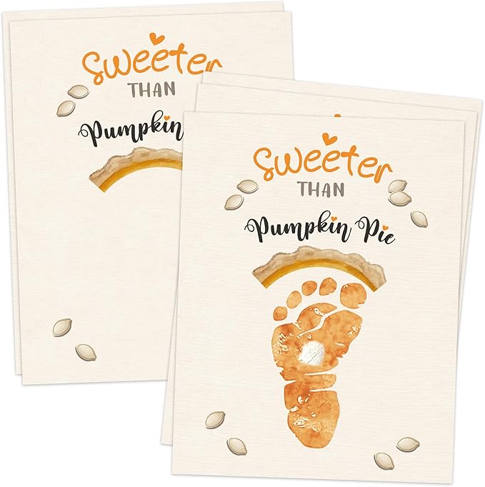 Sweeter Than Pumpkin Pie Footprint Art Craft Kit for Thanksgiving Activities, 10 Pcs Thanksgiving Crafts Bulk DIY Footprint Card Making, Footprint Keepsake Gift for Mother Father Grandma Grandpa