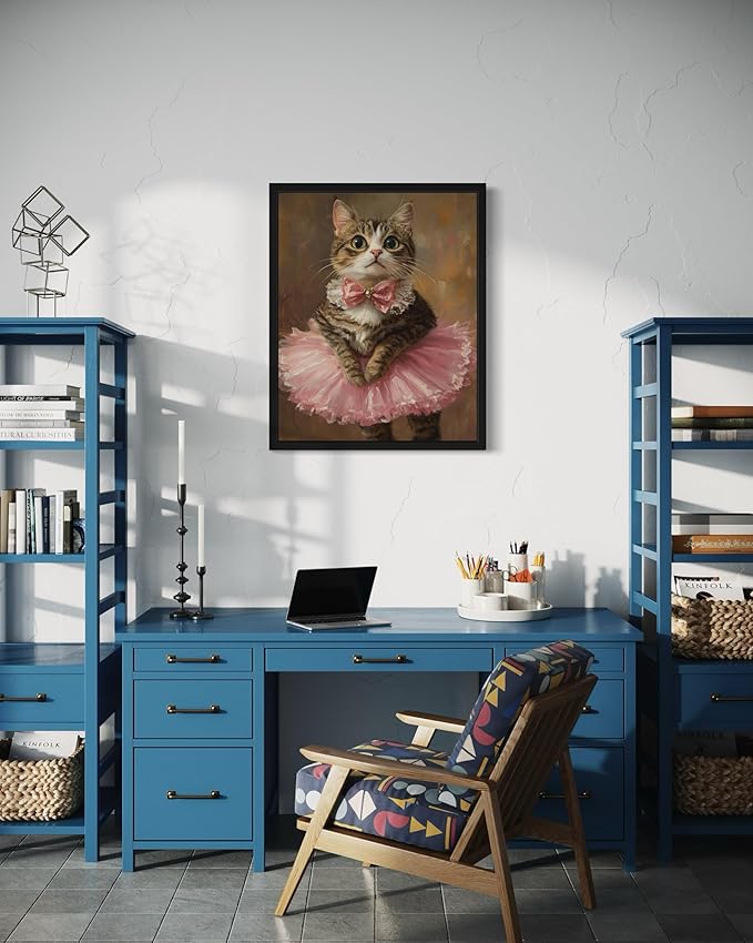 Ballerina Cat Art Poster Print, Cat Kitten Painting Humor Portrait Pet Artwork Decor Gallery A8 (11 x 14 inches, Unframed)