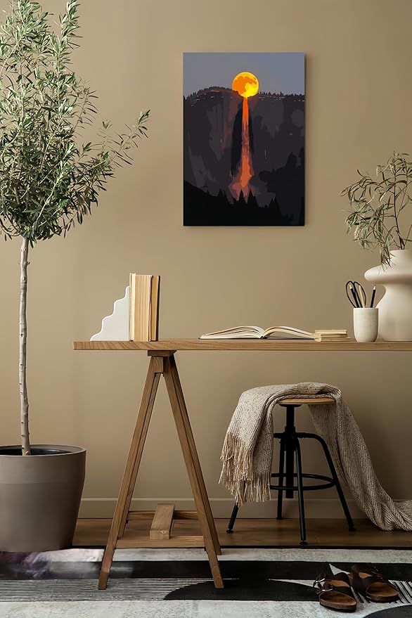 Painting by Numbers Kit for Adults Beginner,Super Moon Waterfall Paint by Numbers Easy for Adults,Adult Paint by Number Kits on Canvas,Number Painting Acrylic Oil Painting Home Wall Decor 15.8X19.7 In