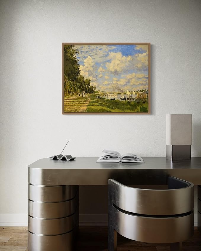 The Basin at Argenteuil Claude Monet Wall Art Print Poster, Impressionist Painting Wall Art Wall Decor, for Bedroom and Living room Bathroom Decor 115 (The Basin at Argenteuil, 8 x 10 inches, Wood Frame)