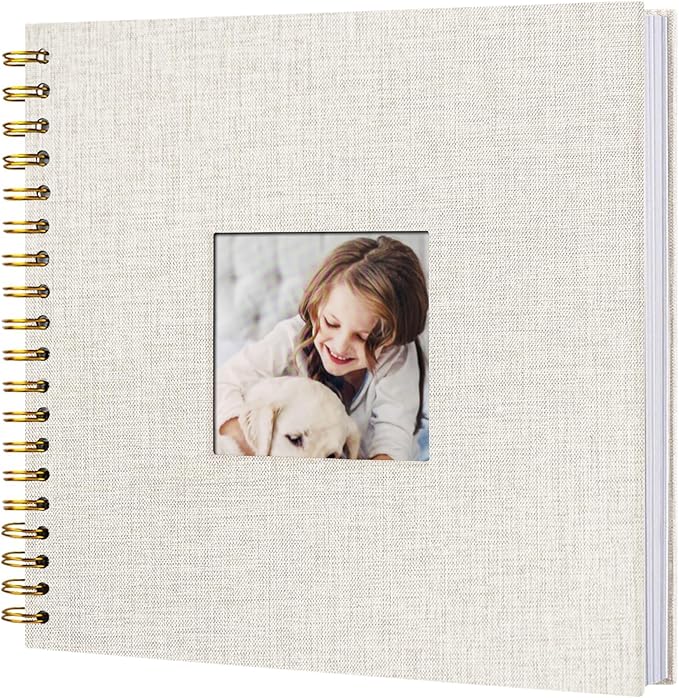 8 x 8 Inch Scrapbook Photo Album, DIY Memory Book Linen Cover for Photos, Hardcover Kraft White Pages Scrap Book Photo Albums for Travel, Wedding Anniversary Family Christmas Baby 40 Pages, Beige
