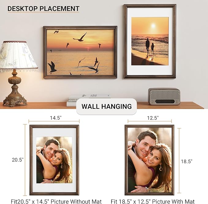 Heimlove 13x19 Picture Frame,13 x 19 Natural Solid Walnut Wood Frame Matted to 11x14 with Tempered Glass,13"x19" Handcrafted wood Poster Frame,Vertical or Horizontal Wall Hanging Display,1 Pack