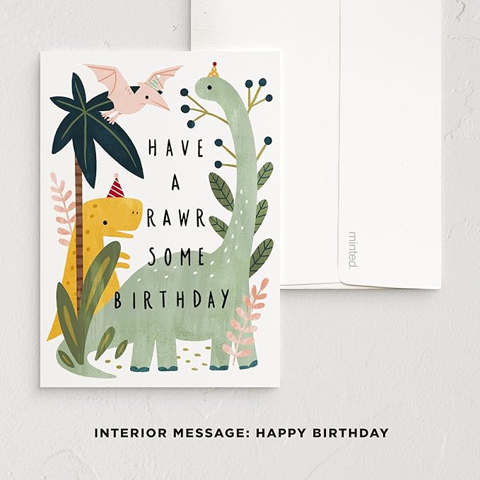 Minted Kids Birthday Cards Pack, Set of 5, Kids Greeting Card Variety Pack, Fun & Cute Folded Greeting Cards With Envelopes, Unique Happy Birthday Stationery Cards, Designed by Independent Artists