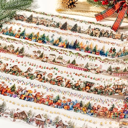 6 Rolls PET Washi Tape Stickers Set,Christmas Washi Tape for Journaling,Winter Aesthetic Stickers for Scrapbook Supplies,Junk Journal,Planner(Christmas Diary)