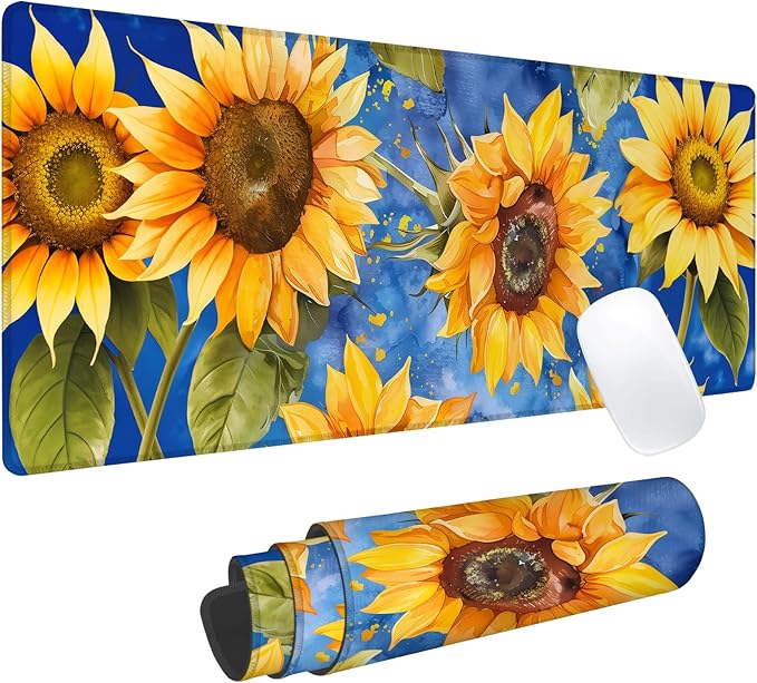 Sunflower Pattern Gaming Mouse Pad, Office Desk Mat, Anti-Slip Rubber Base Cool Aesthetic Mouse Pads for Computer Laptop Keyboard School Home Desktop Gamer Home Accessories Decor 31.5" x 11.8"